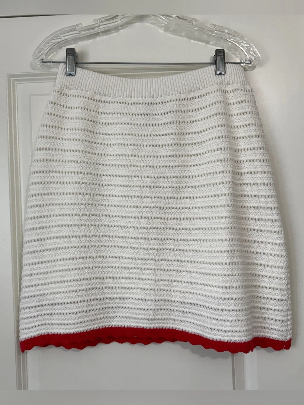 New‎ FRNCH Paris Medium White Crochet Knit Mini Skirt ~ Cottagecore Boho Chic